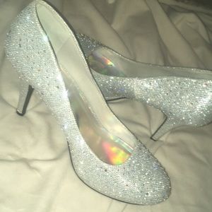 Silver slipper heels worn once size 10 prom shoes